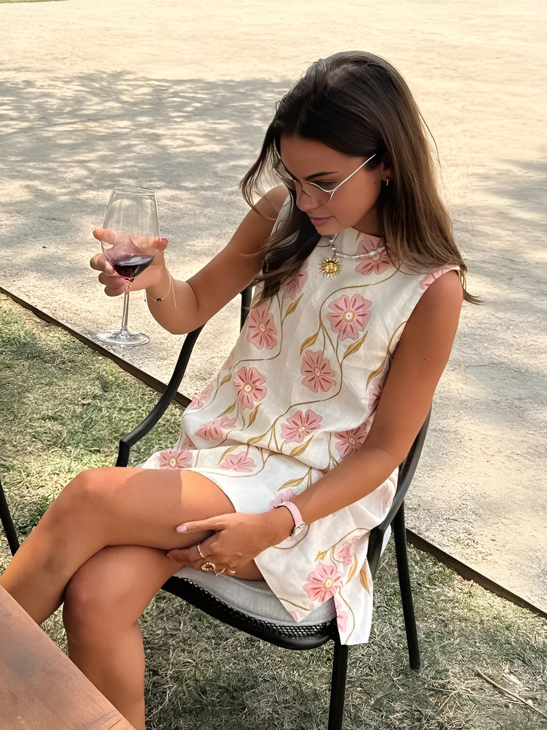 Romantic Print Sleeveless Short Dress  Liora Lane Boutique Dresses White / XL 28.00
