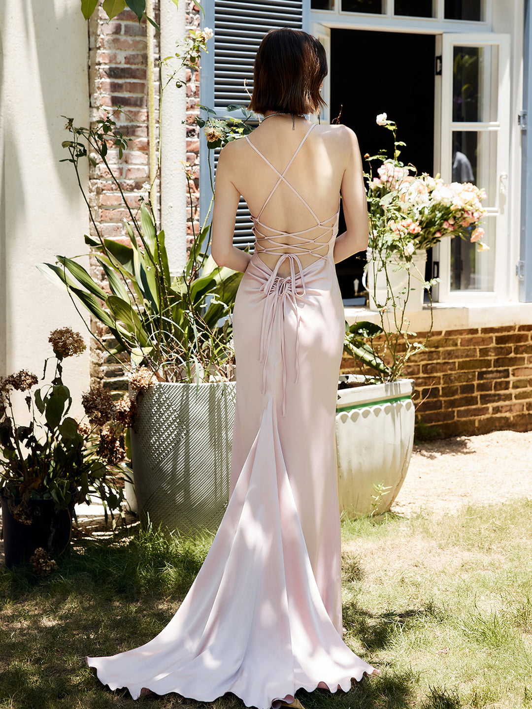 Drawstring Backless Lace Up Long Dress  Liora Lane Boutique Dresses