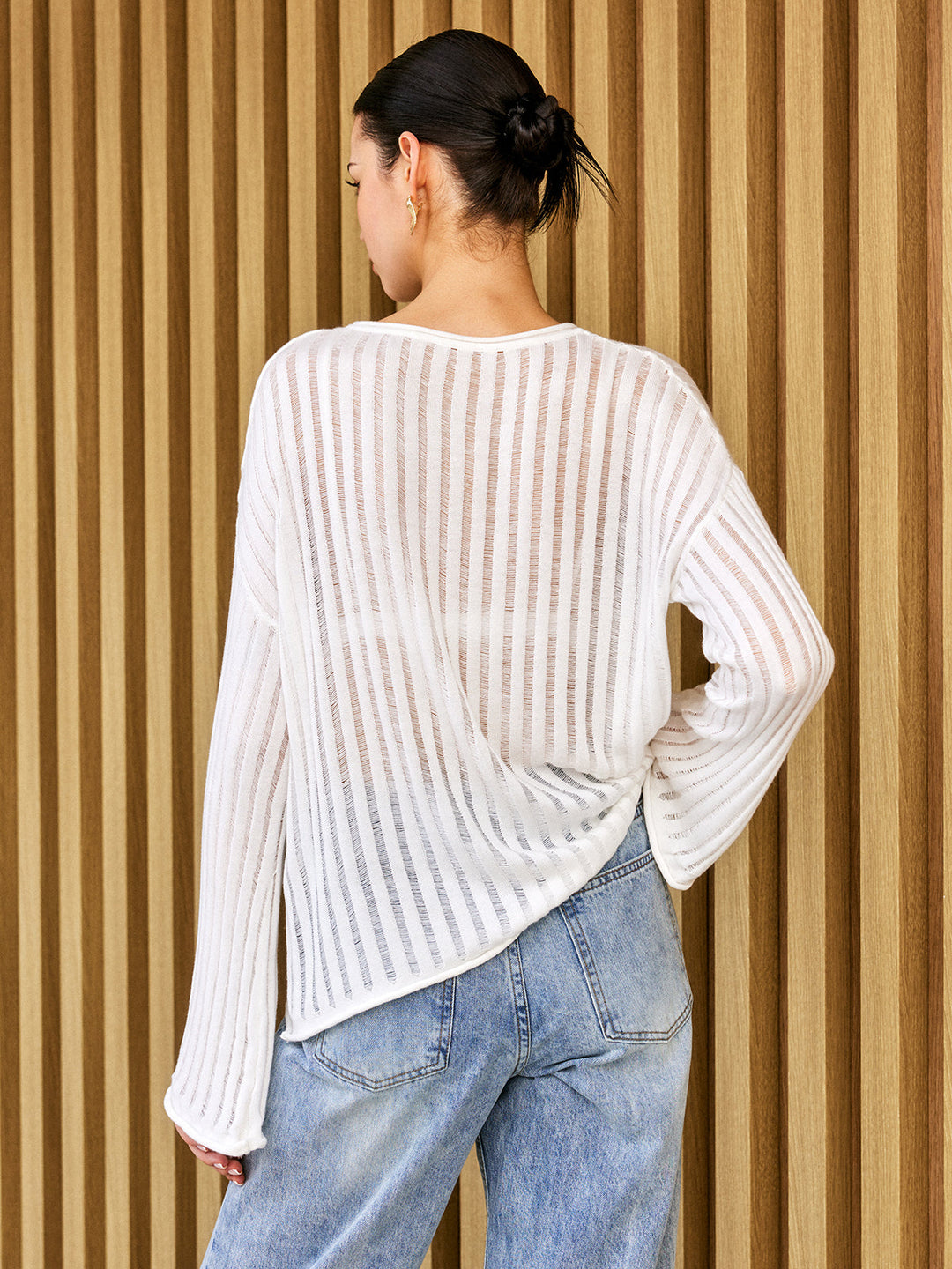 Oversized Semi-Sheer Long Sleeve Sweater  Liora Lane Boutique Sweaters
