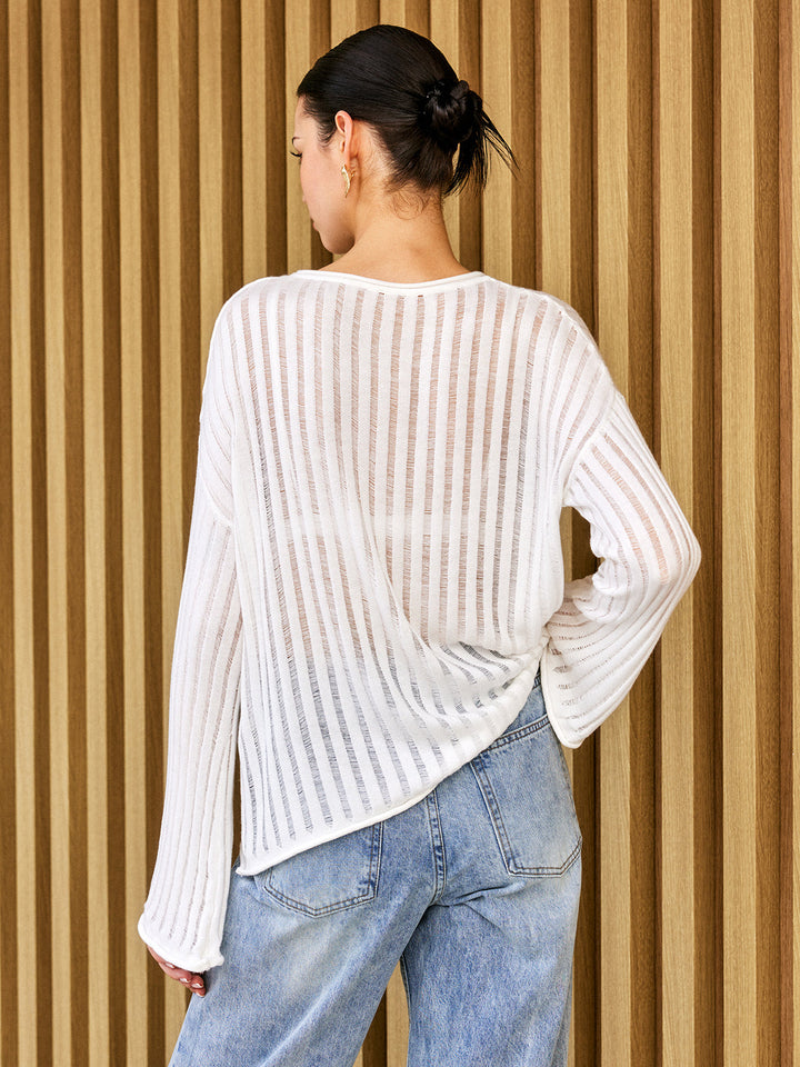Oversized Semi-Sheer Long Sleeve Sweater  Liora Lane Boutique Sweaters