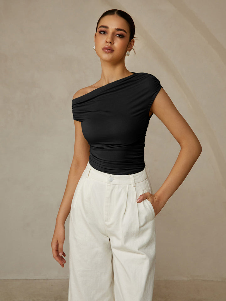 Asymmetrical Neck Sleeveless T-Shirt  Liora Lane Boutique T-Shirts Black / XL 22.00