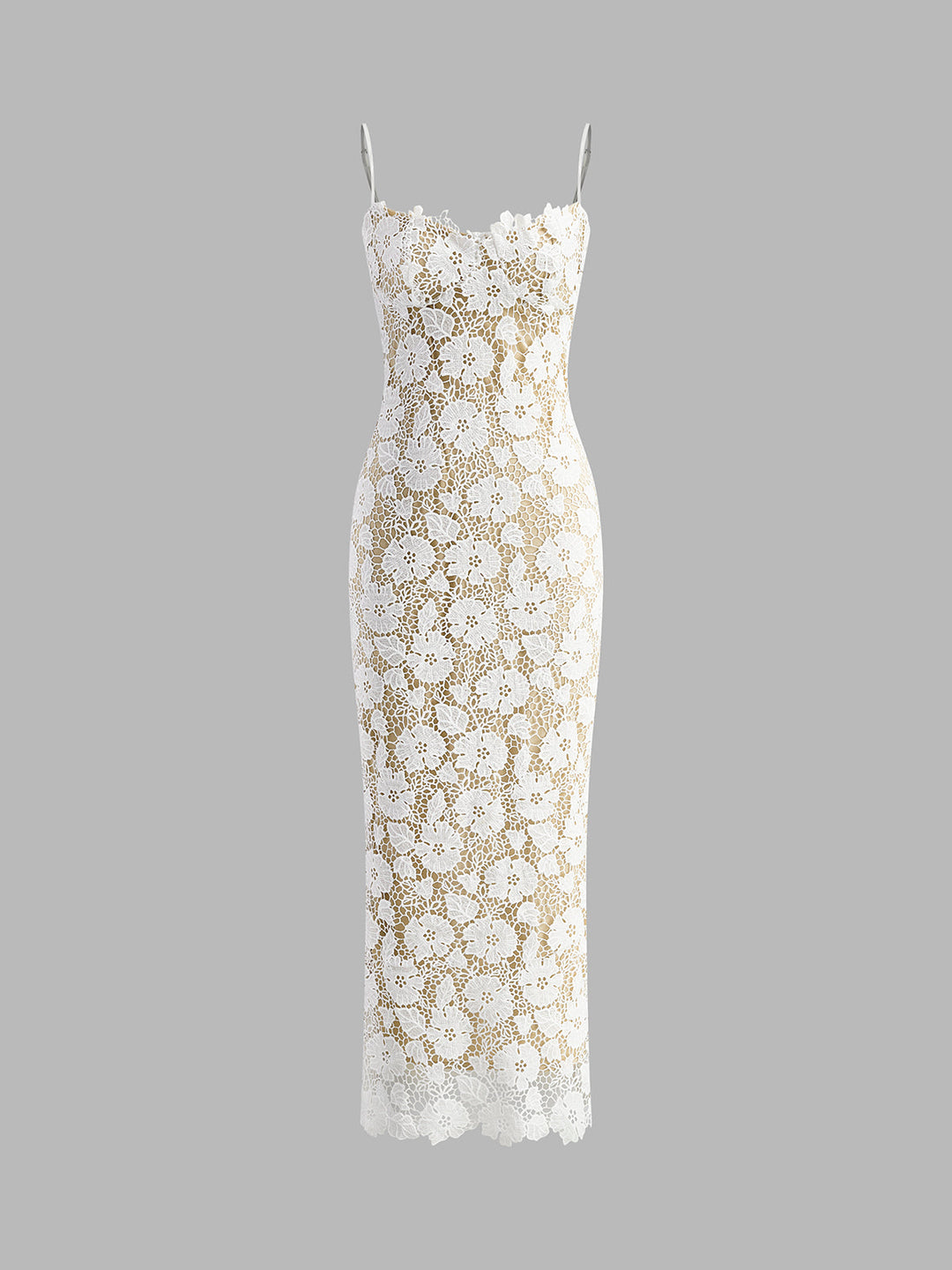 Semi-Sheer Double Layer Lace Cami Dress  Liora Lane Boutique Dresses White / XL 65.00