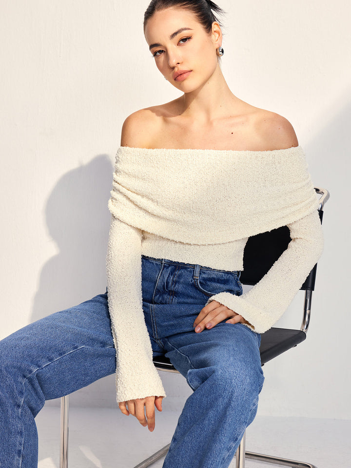 Off Shoulder Plain Knit Top  Liora Lane Boutique Knit Tops