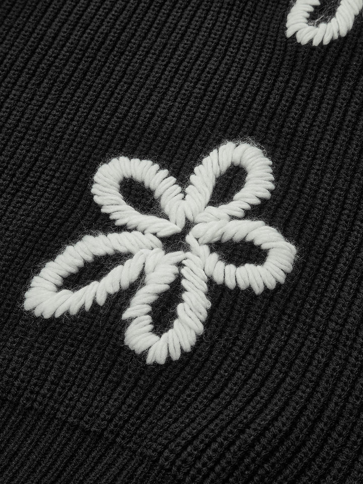 Crew Neck Ribbed Floral Knit Top  Liora Lane Boutique Knit Tops