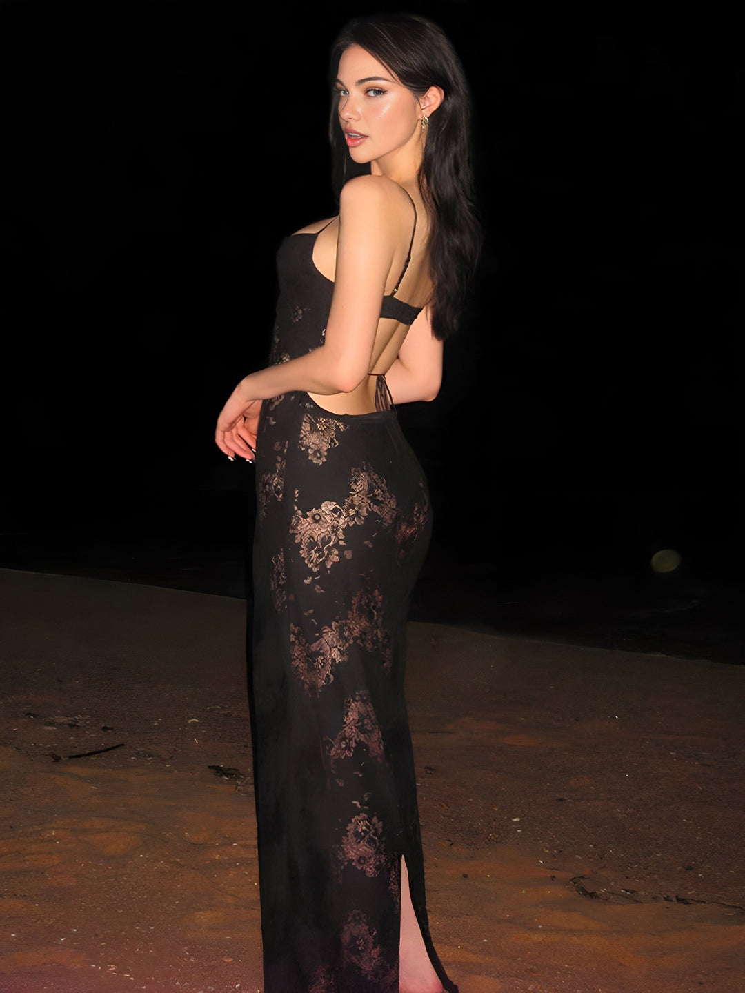 Floral Semi-Sheer Cami Long Dress  Liora Lane Boutique Dresses Black / XL 32.00