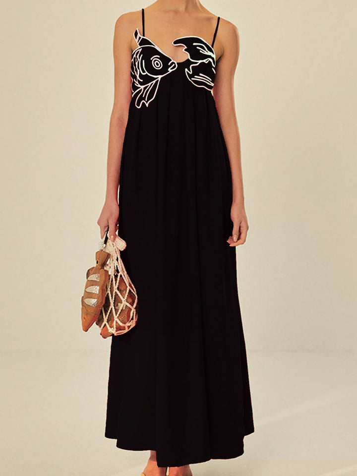Embroidered Fish Semi-Sheer Cami Dress  Liora Lane Boutique Dresses Black / XL 84.99