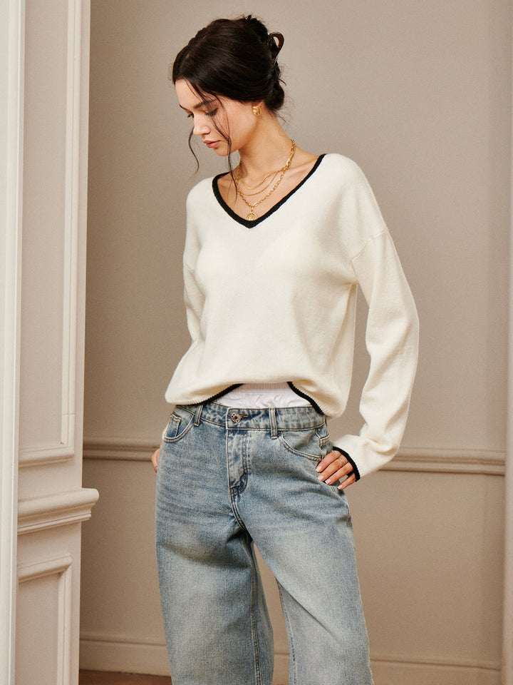 Embroidered Trim Draped Shoulder Knit Top  Liora Lane Boutique Knit Tops