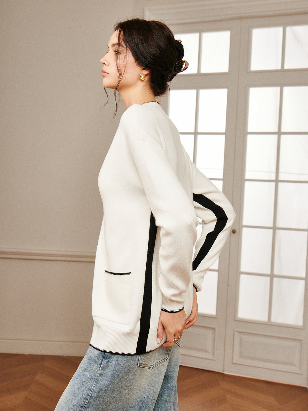 Casual Contrast Trim Knit Outerwear  Liora Lane Boutique Knit Outerwear