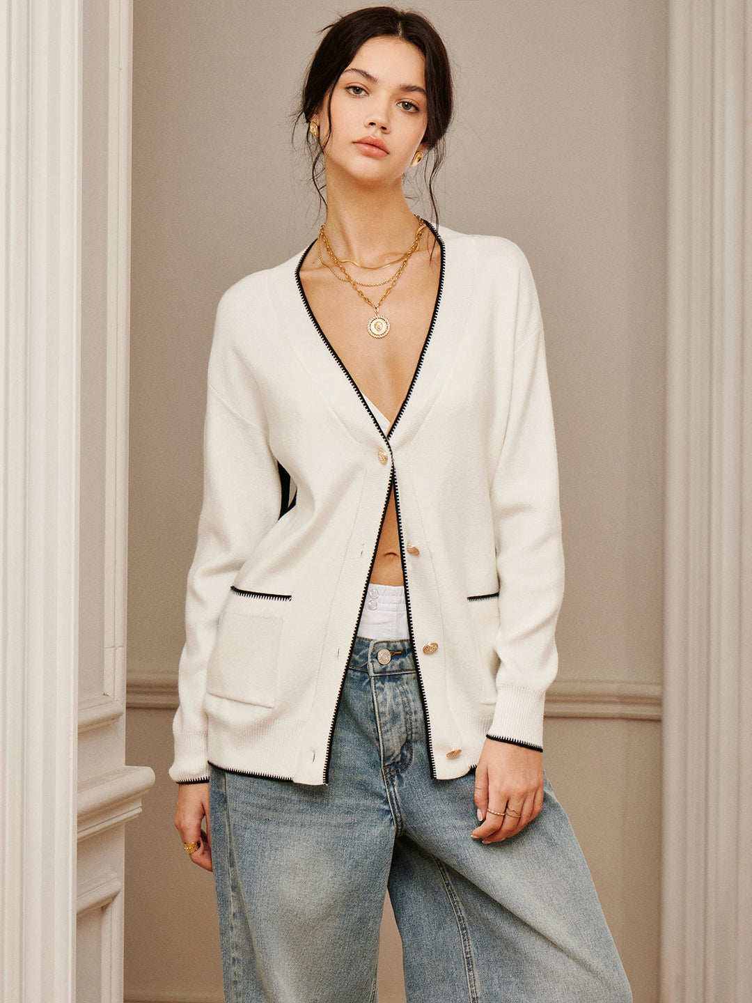 Casual Contrast Trim Knit Outerwear  Liora Lane Boutique Knit Outerwear