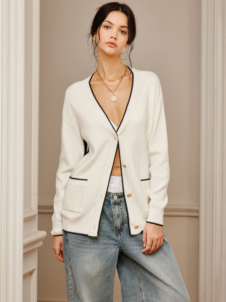 Casual Contrast Trim Knit Outerwear  Liora Lane Boutique Knit Outerwear