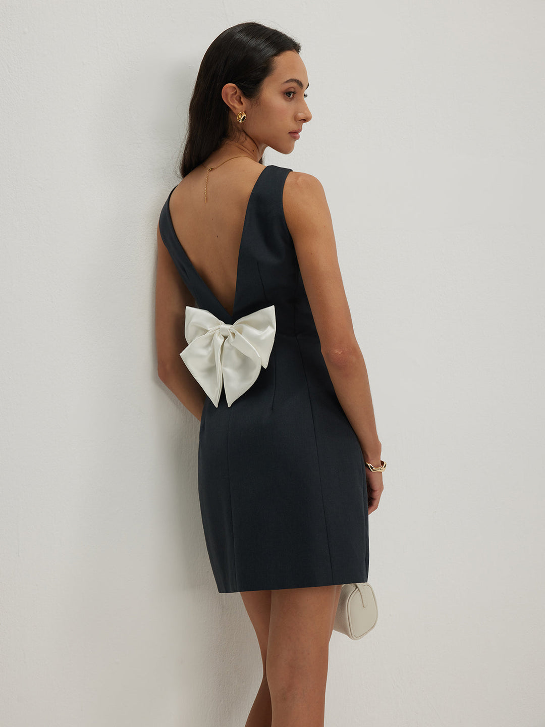 Bow Backless Tank Dress  Liora Lane Boutique Dresses Grey / XL 46.00