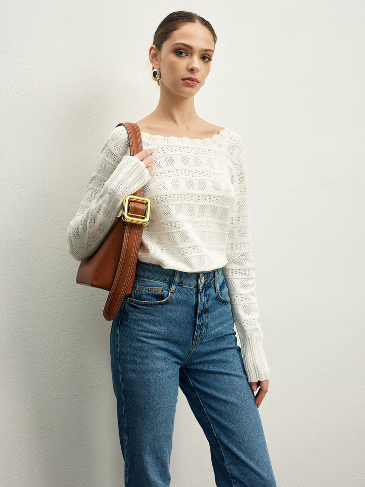 Lettuce Trim Backless Pointelle Knit Top  Liora Lane Boutique Knit Tops