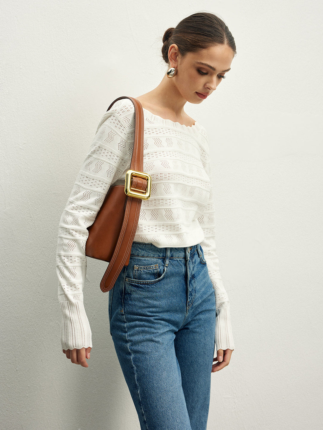 Lettuce Trim Backless Pointelle Knit Top  Liora Lane Boutique Knit Tops