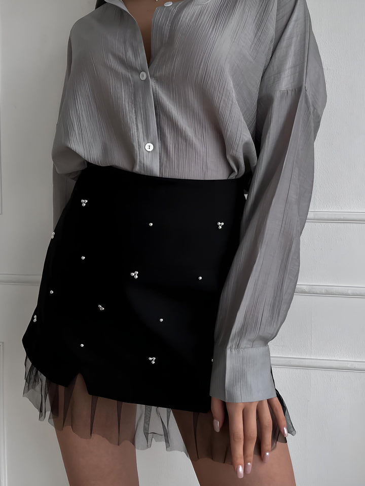 Beaded Tulle Trim A Line Skirt  Liora Lane Boutique Skirts