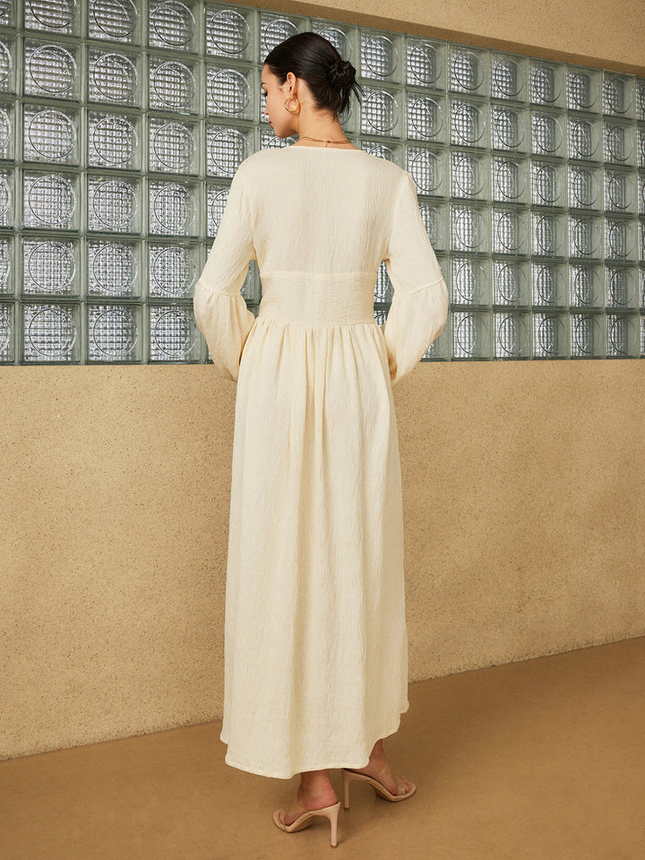 Boho Lantern Sleeve Button-Front Long Split Dress  Liora Lane Boutique Dresses