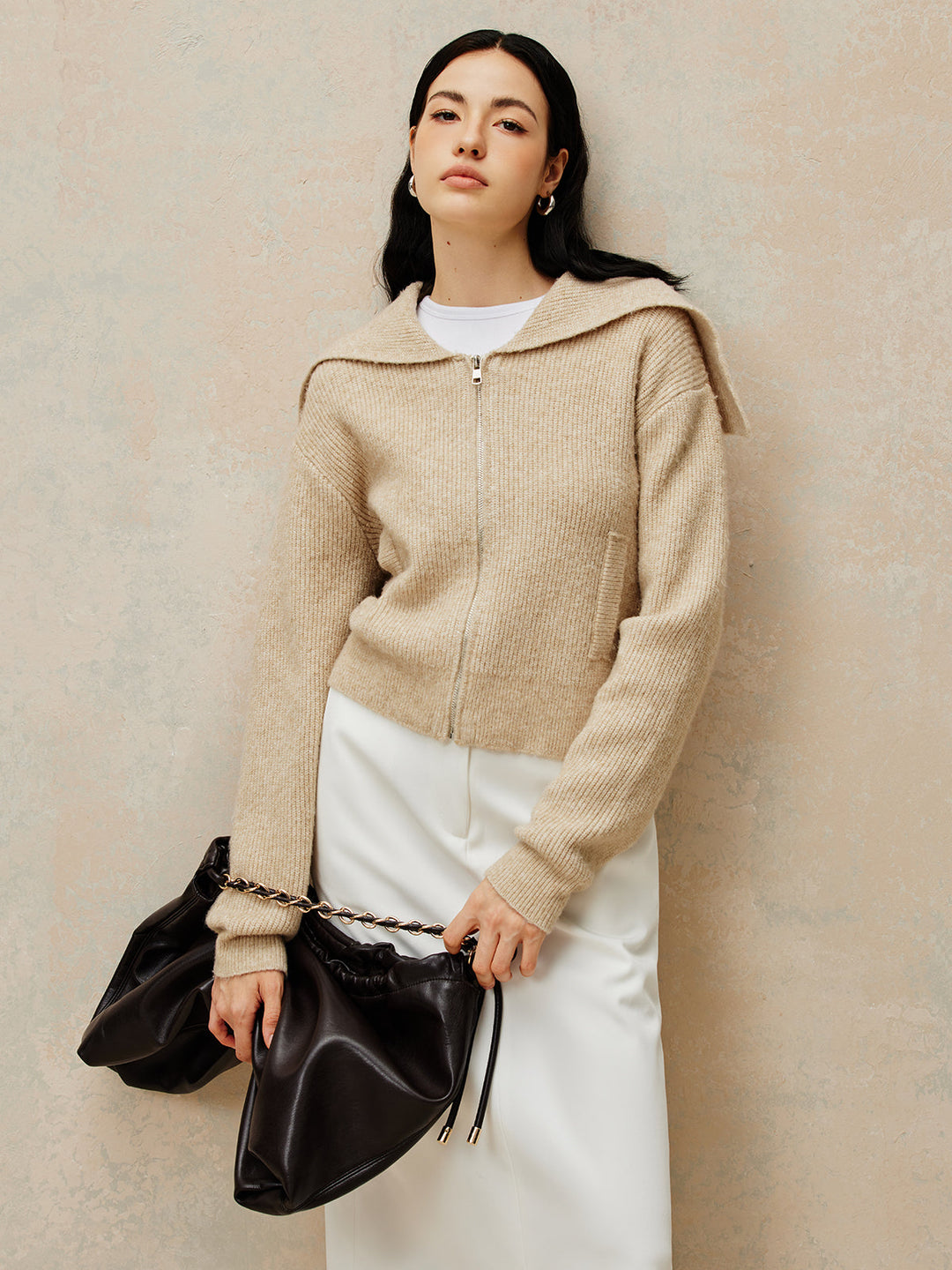 Zipper Pluffy Knit Outerwear  Liora Lane Boutique Knit Outerwear