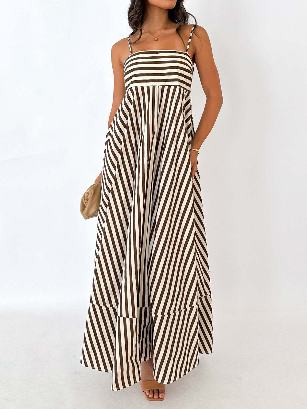 Striped Pleated Cami Long Dress  Liora Lane Boutique Dresses