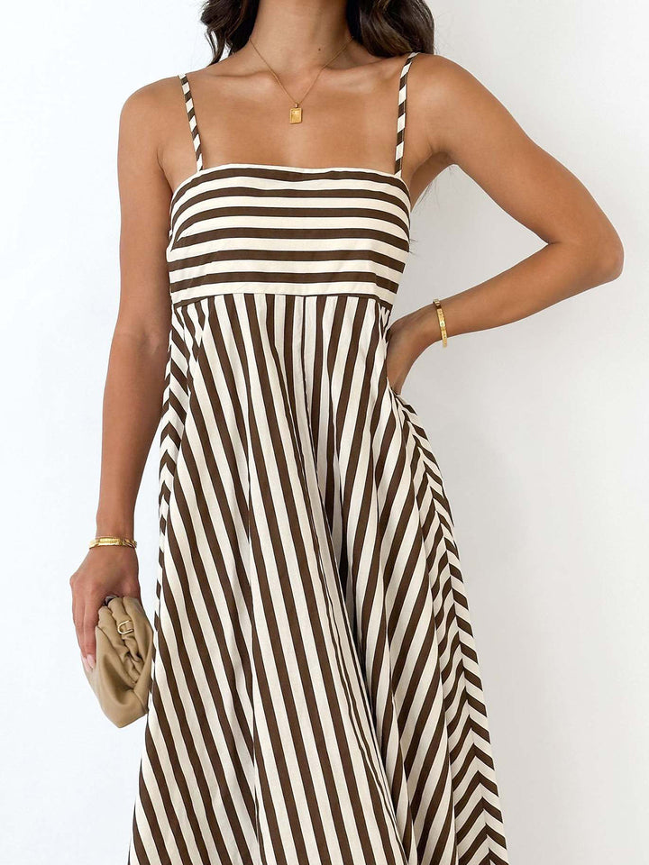 Striped Pleated Cami Long Dress  Liora Lane Boutique Dresses