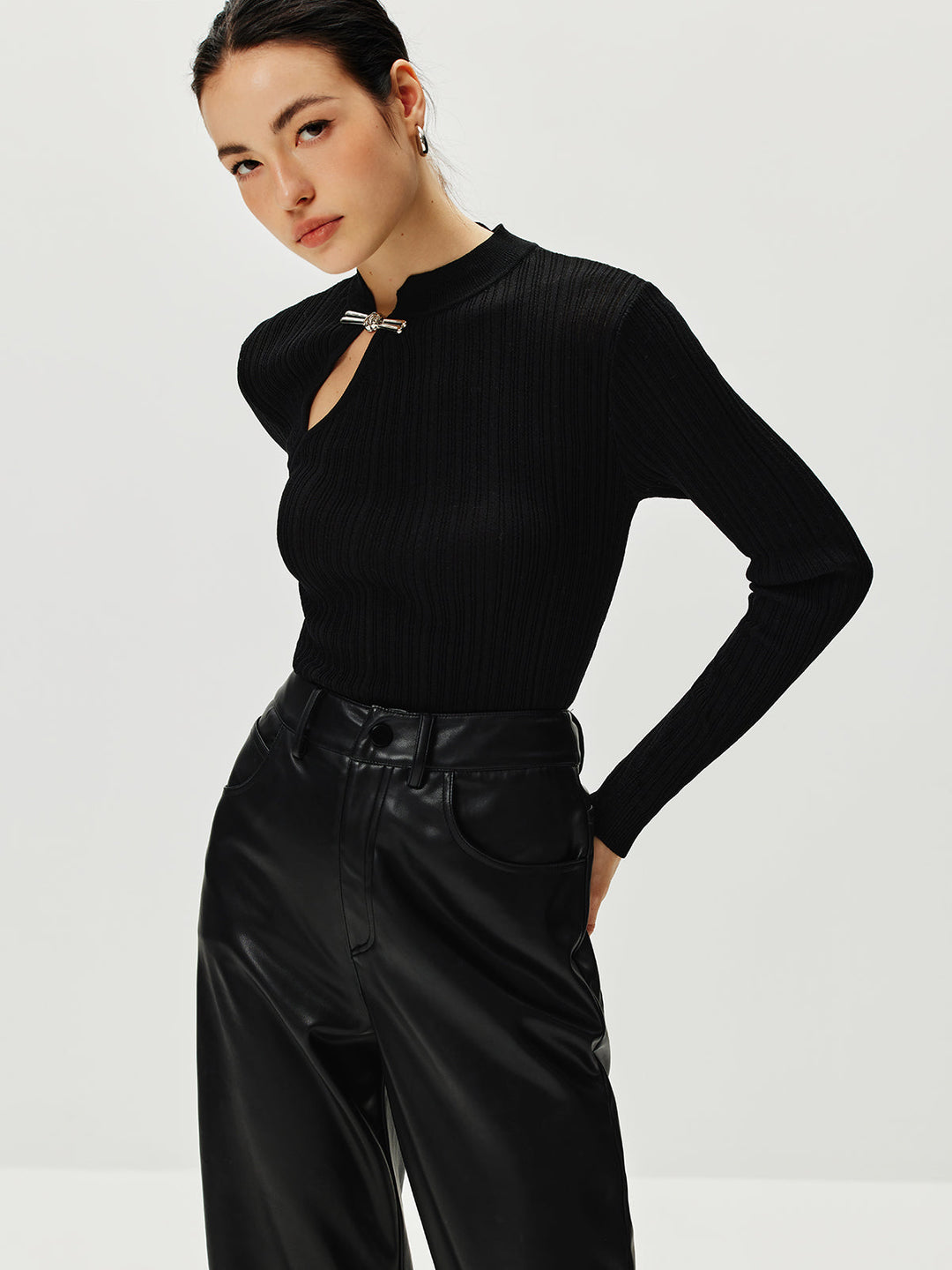 Ribbed Metal Knotted Sweater  Liora Lane Boutique Sweaters