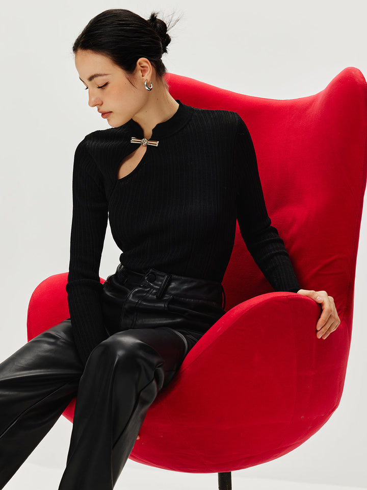 Ribbed Metal Knotted Sweater  Liora Lane Boutique Sweaters