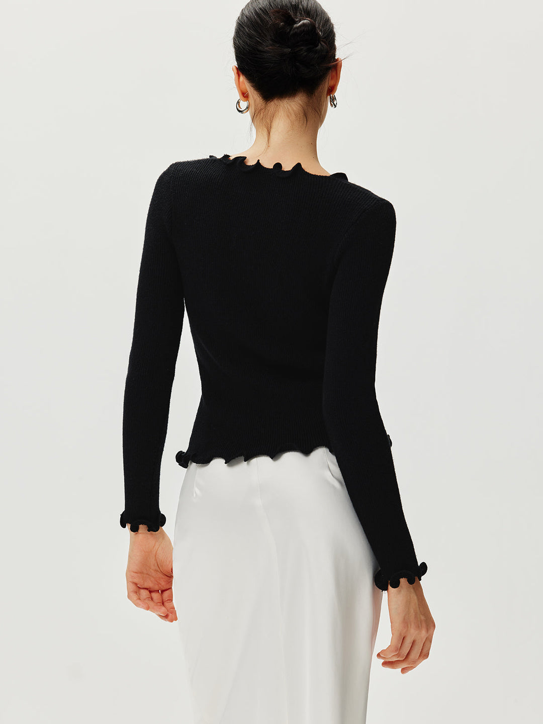 Rhinestone Bow Lettuce Trim Sweater  Liora Lane Boutique Sweaters