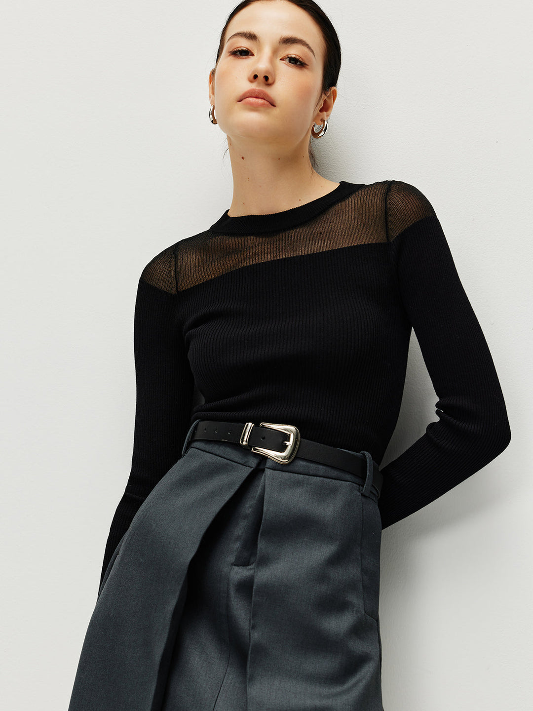 Semi-Sheer Panel Sweater  Liora Lane Boutique Sweaters