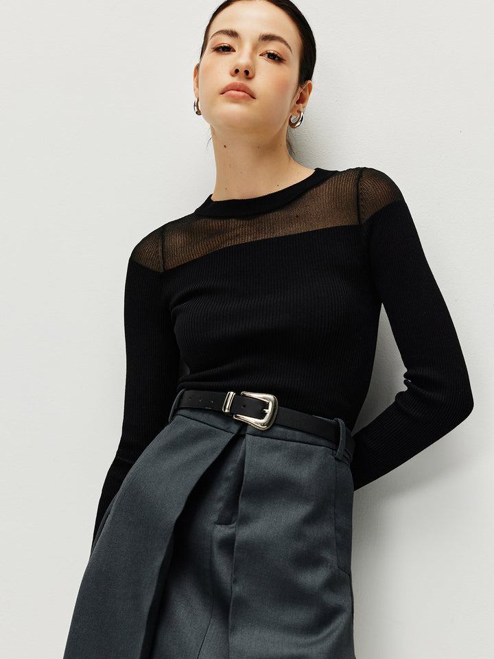 Semi-Sheer Panel Sweater  Liora Lane Boutique Sweaters