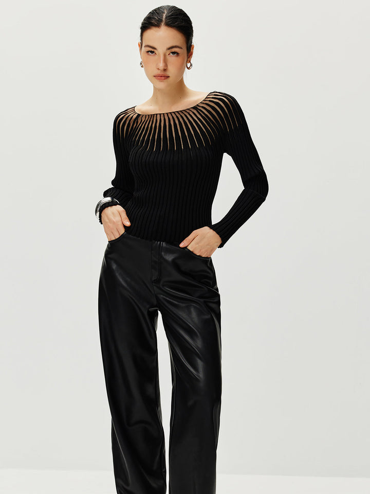 Ribbed Hollow Sweater  Liora Lane Boutique Sweaters