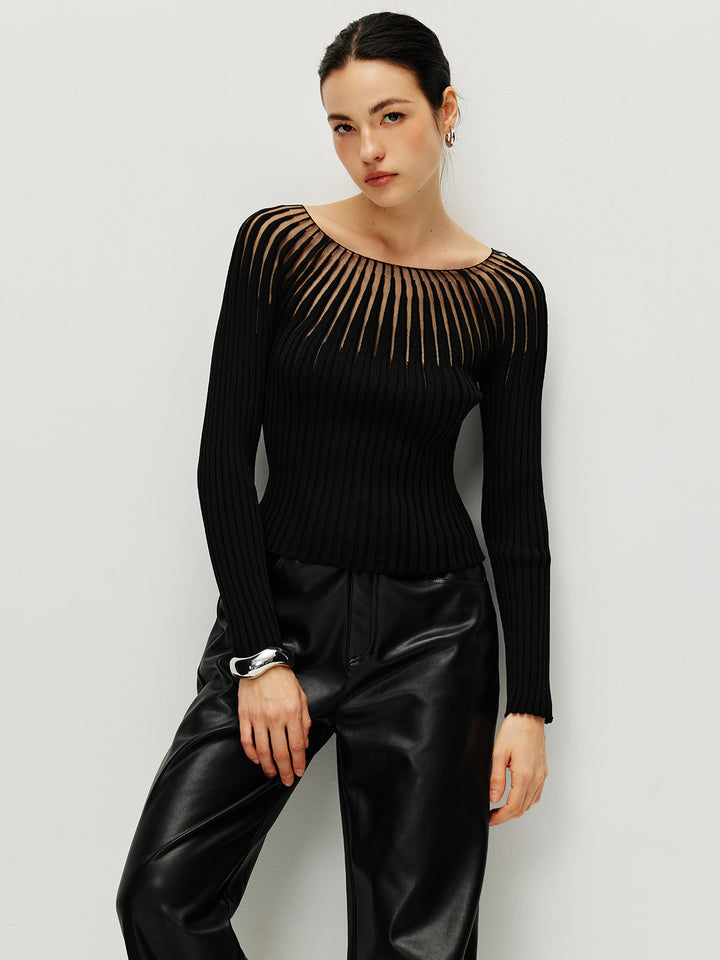 Ribbed Hollow Sweater  Liora Lane Boutique Sweaters