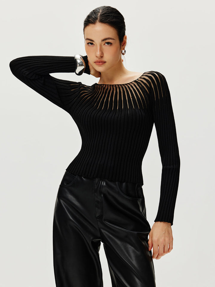 Ribbed Hollow Sweater  Liora Lane Boutique Sweaters