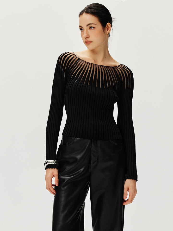 Ribbed Hollow Sweater  Liora Lane Boutique Sweaters Black / XL 32.00