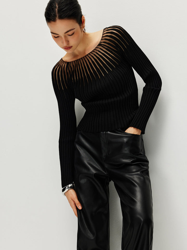 Ribbed Hollow Sweater  Liora Lane Boutique Sweaters