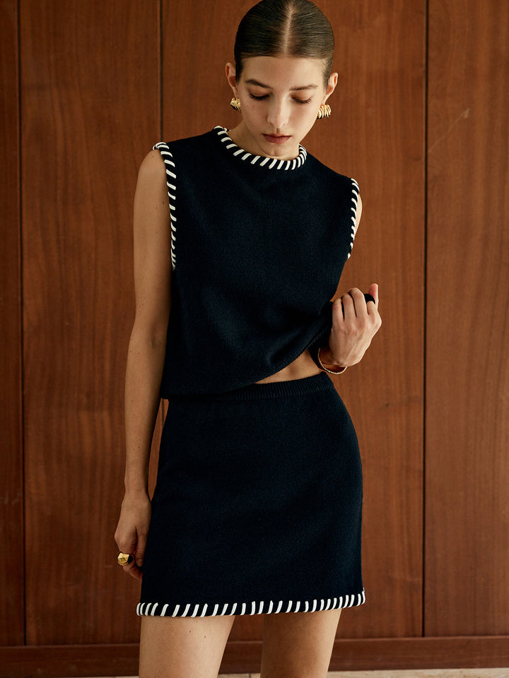 Contrast Trim Sleeveless Skirt Set  Liora Lane Boutique Skirt Sets