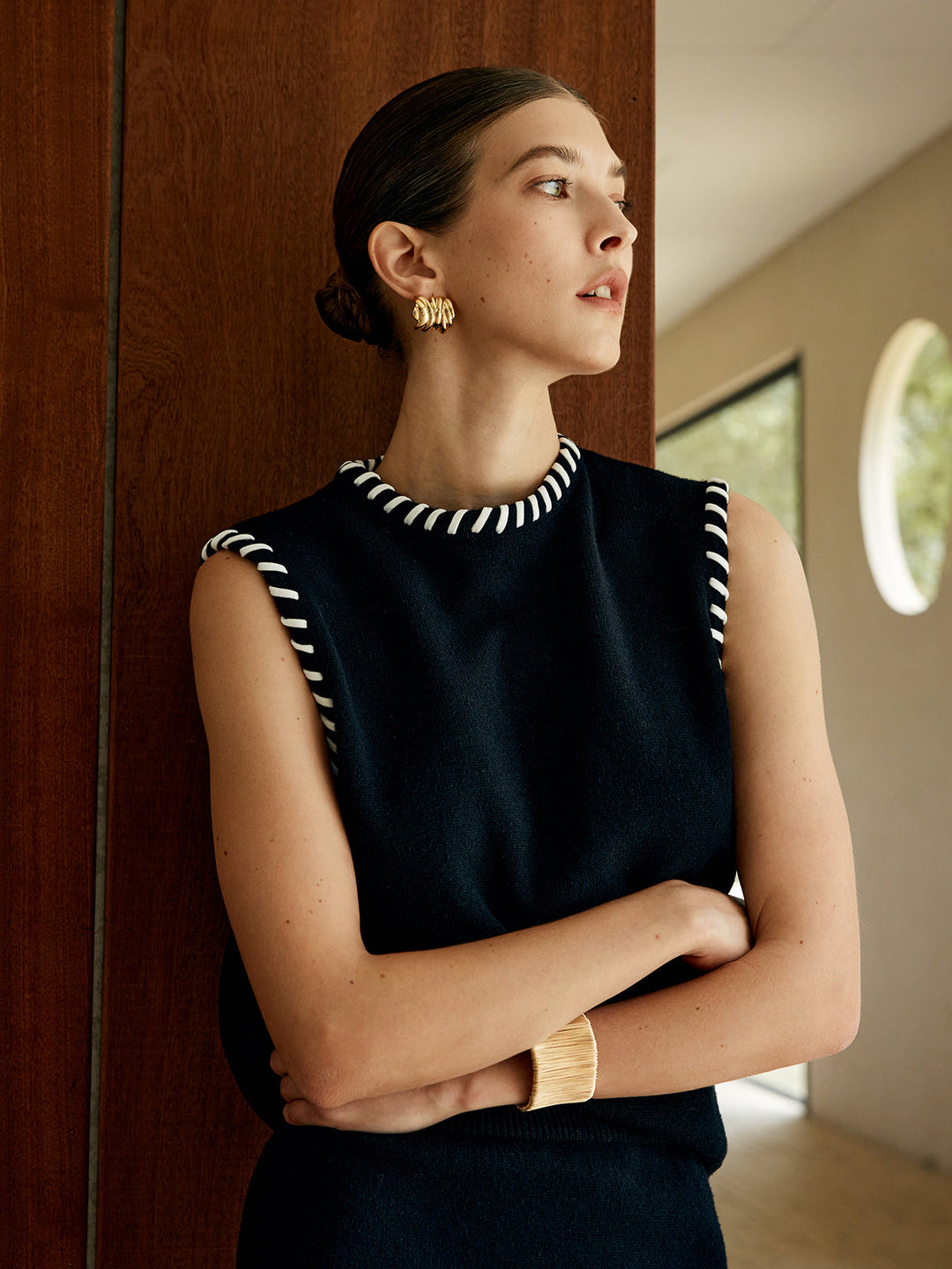 Contrast Trim Sleeveless Skirt Set  Liora Lane Boutique Skirt Sets