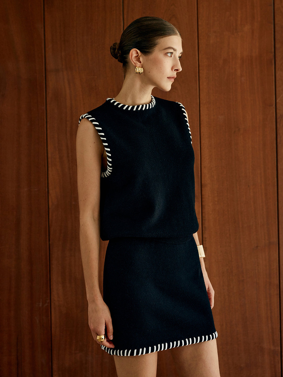 Contrast Trim Sleeveless Skirt Set  Liora Lane Boutique Skirt Sets