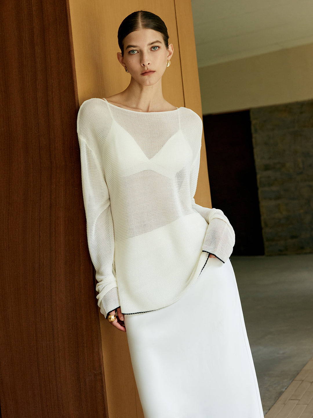 Oversized Contrast Trim Sim-Sheer Sweater  Liora Lane Boutique Sweaters