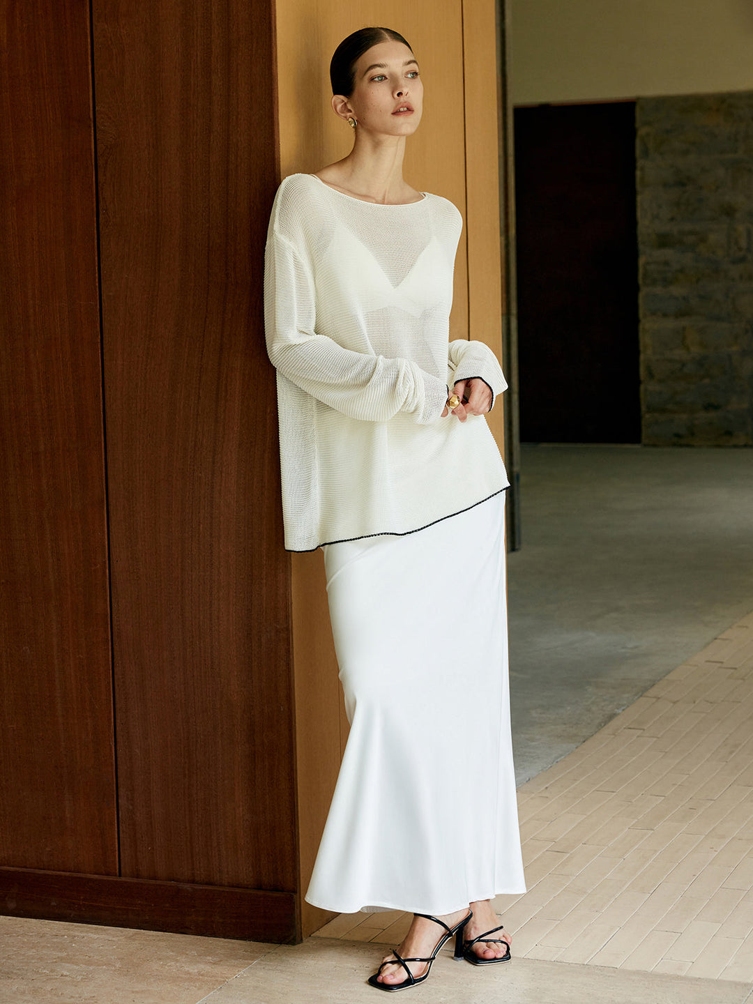 Oversized Contrast Trim Sim-Sheer Sweater  Liora Lane Boutique Sweaters