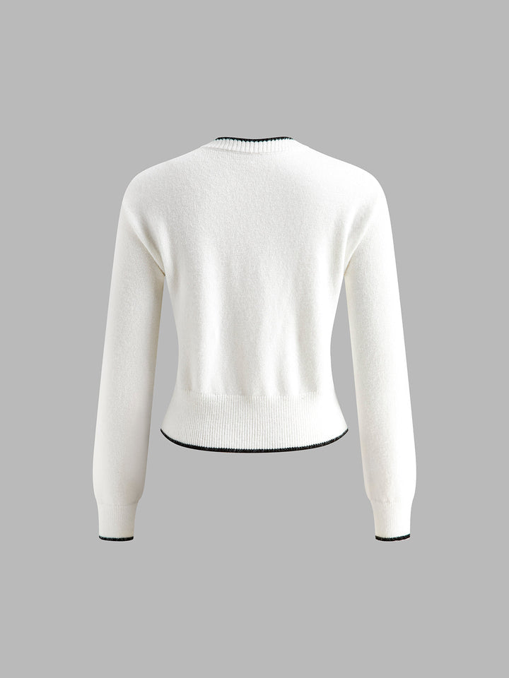 Contrast Trim Bow Decor Knit Outwear  Liora Lane Boutique Knit Outerwear