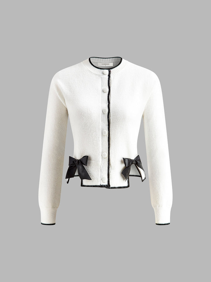 Contrast Trim Bow Decor Knit Outwear  Liora Lane Boutique Knit Outerwear