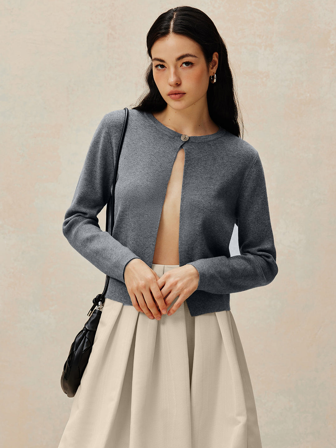 Crew Neck Button Knit Cardigan  Liora Lane Boutique Cardigans Grey / XL 38.00