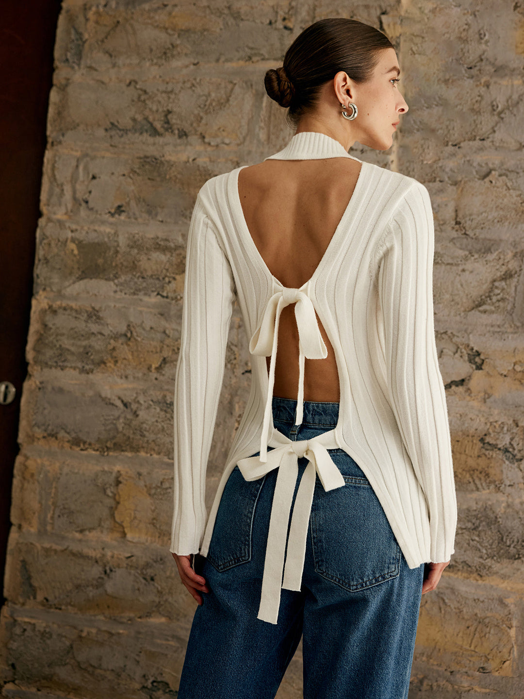 Tie Open Back Knit Top  Liora Lane Boutique Knit Tops Off-White / XL 32.00