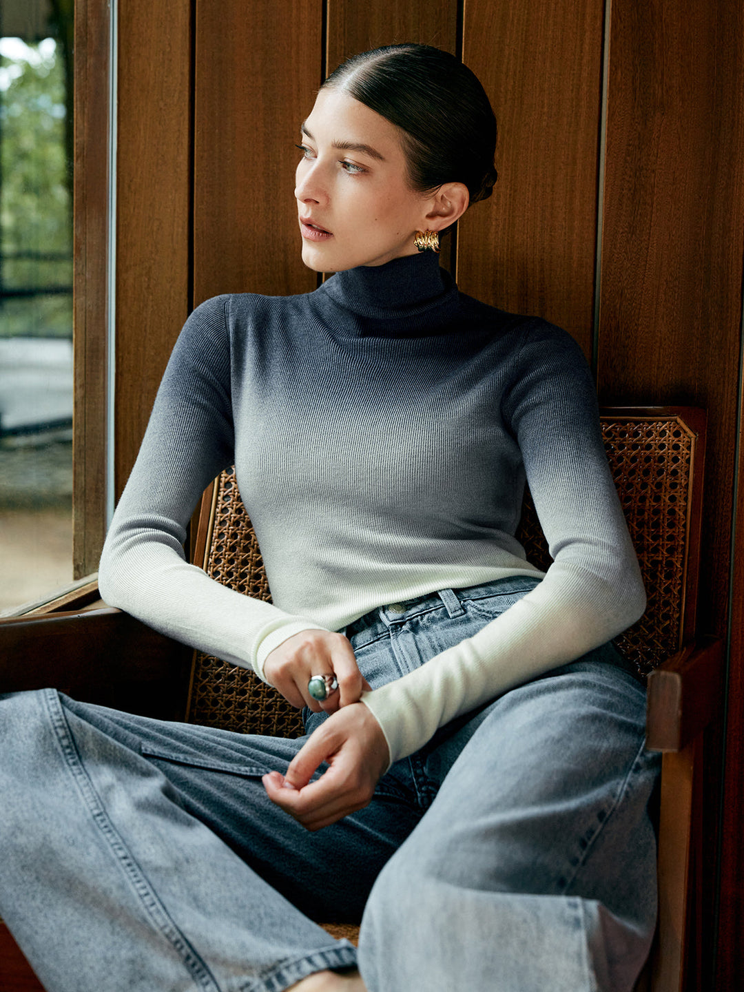 Wool-Blend Ombre Slim Knit Top  Liora Lane Boutique Knit Tops Blue / XL 44.00