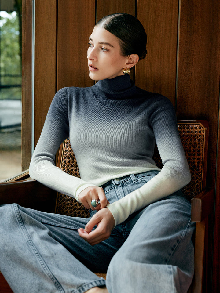 Wool-Blend Ombre Slim Knit Top  Liora Lane Boutique Knit Tops Blue / XL 44.00