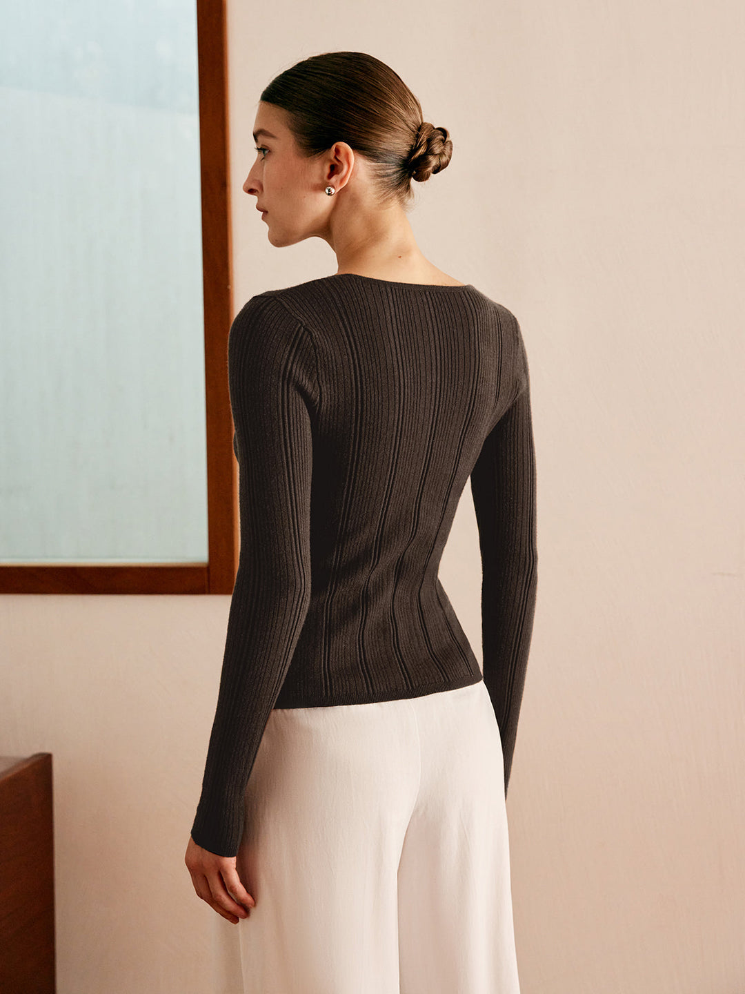 Cutout Metal Button Knit Top  Liora Lane Boutique Knit Tops