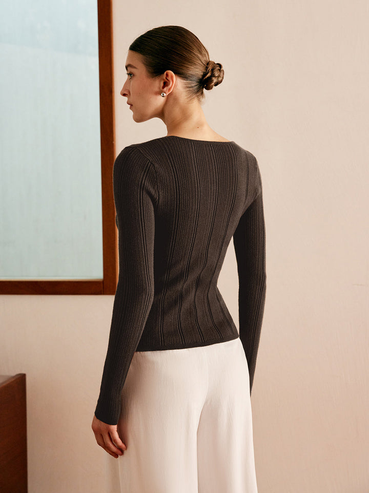 Cutout Metal Button Knit Top  Liora Lane Boutique Knit Tops