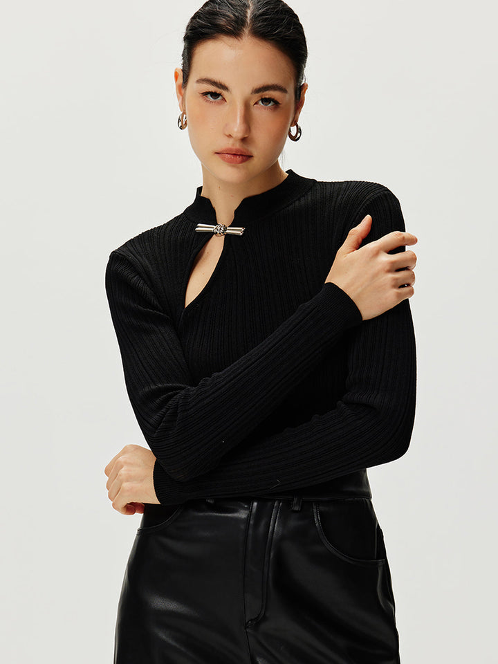 Ribbed Metal Knotted Sweater  Liora Lane Boutique Sweaters Black / XL 36.00