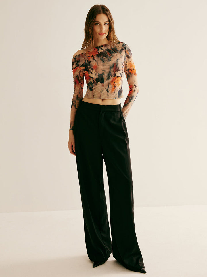 Retro Asymmetrical Collar Crop T-Shirt  Liora Lane Boutique T-Shirts