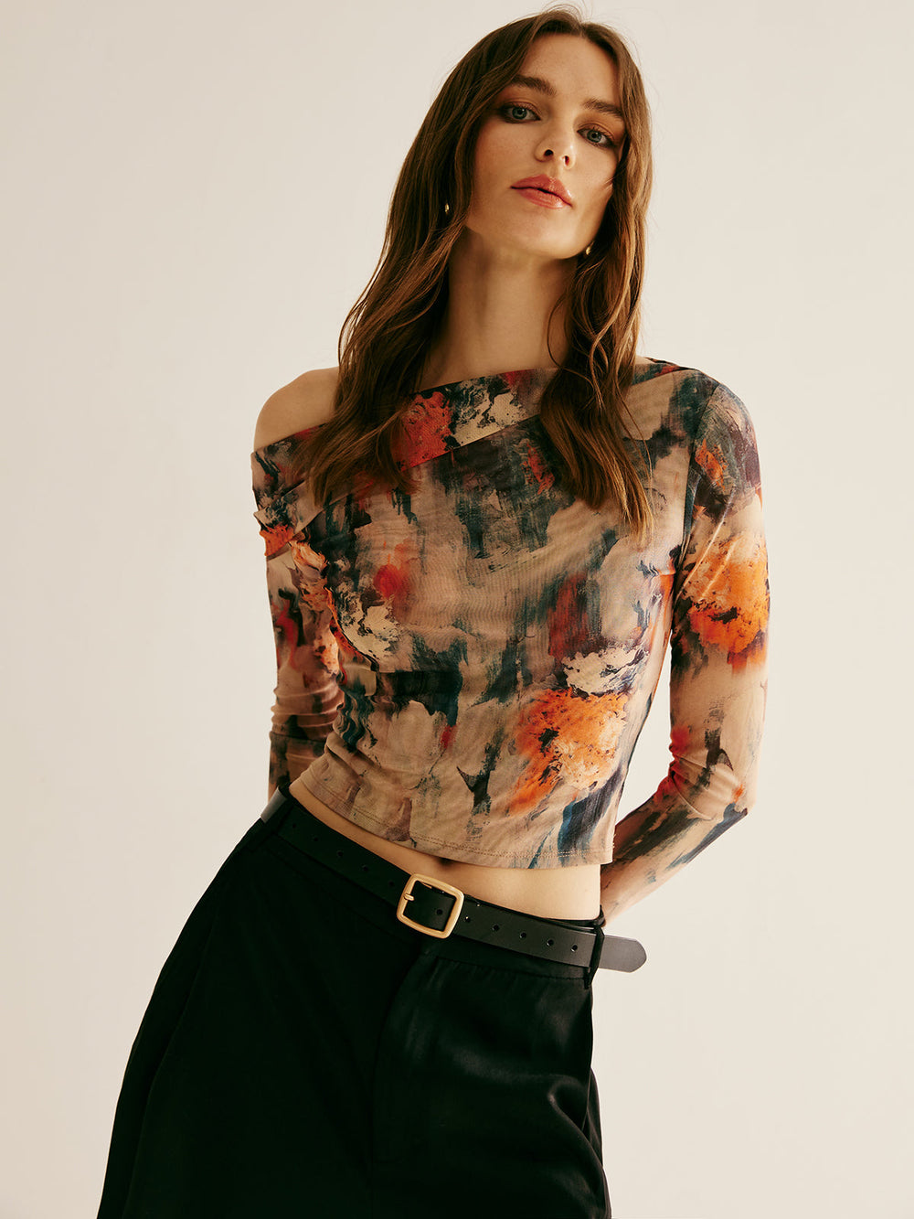 Retro Asymmetrical Collar Crop T-Shirt  Liora Lane Boutique T-Shirts