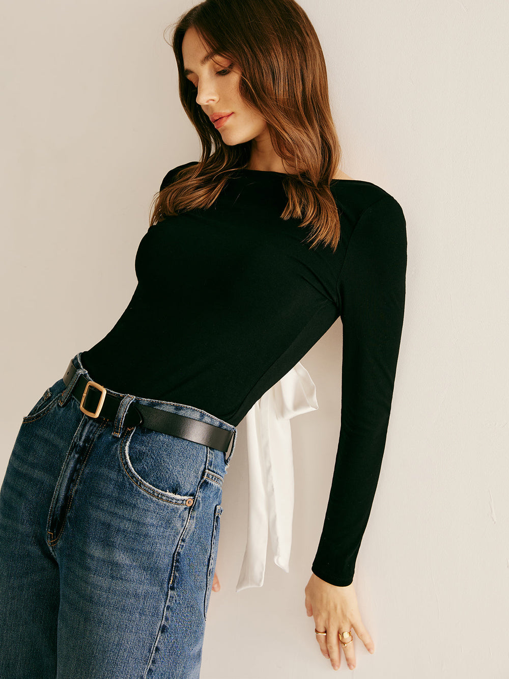 Backless Long Sleeve Tie T-Shirt  Liora Lane Boutique T-Shirts
