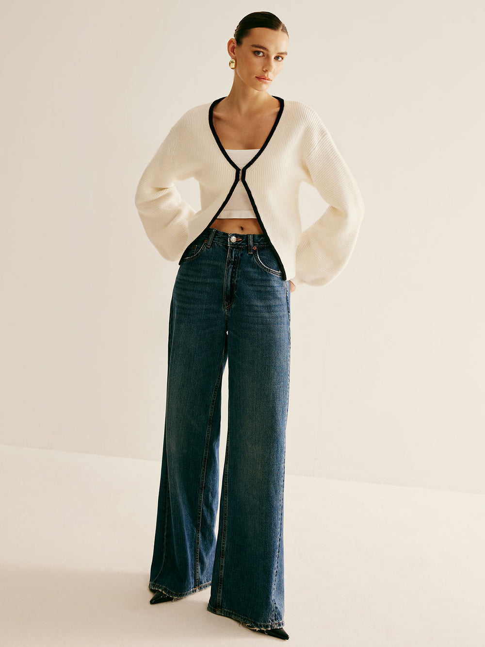 Oversized Contrast Trim Clasp Knit Outwear  Liora Lane Boutique Knit Outerwear